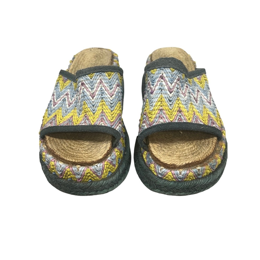 Woven Raffia Platform Slides‎ Womens Sz 7-8 Espadrille Chevron Multicolor